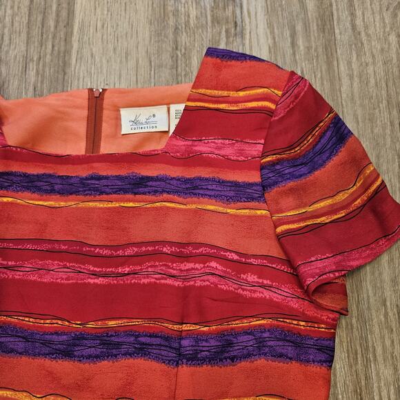 Vtg Kathie Lee Multicolor Stripe Dress Women 10 Red Purple 90s Retro Art Teacher - Picture 3 of 9